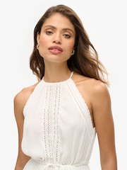 Superdry White 100% Cotton Ibiza Halter Neck White Mini Dress - Image 4 of 7