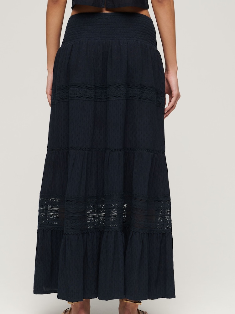 Superdry Blue 100% Cotton Ibiza Maxi Skirt - Image 2 of 4