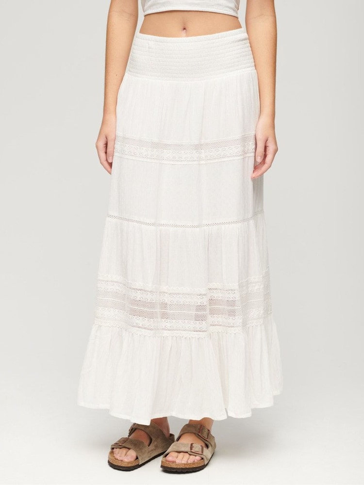 Superdry White 100% Cotton Ibiza Maxi Skirt - Image 2 of 6