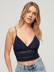 Blau - Superdry Bustier-Top aus 100 % Baumwolljersey mit Spitze - Bild 1 von 5