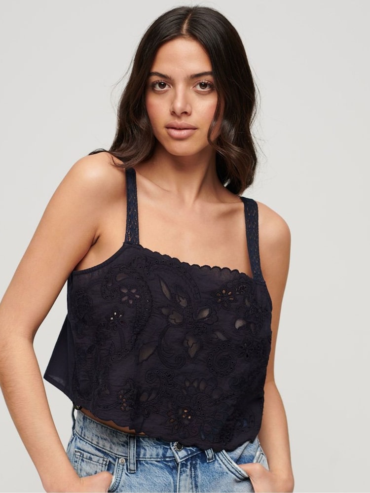 Superdry Blue Ibiza Embroidered Cami Top - Image 1 of 1