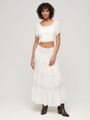 Superdry White Shorts Sleeved Smocked Woven Top - Image 2 of 4