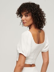 Superdry White Shorts Sleeved Smocked Woven Top - Image 3 of 4