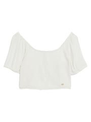 Superdry White Shorts Sleeved Smocked Woven Top - Image 4 of 4