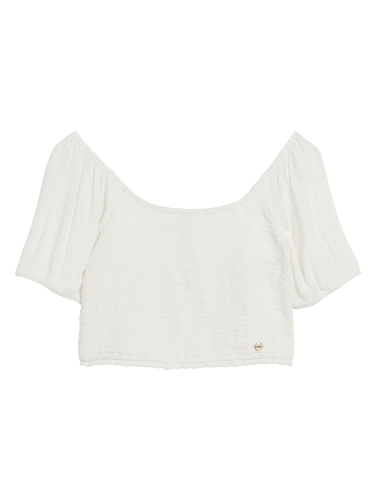 Superdry White Shorts Sleeved Smocked Woven Top - Image 4 of 4