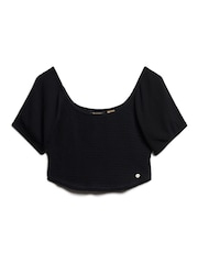 Superdry Black Shorts Sleeved Smocked Woven Top - Image 4 of 5