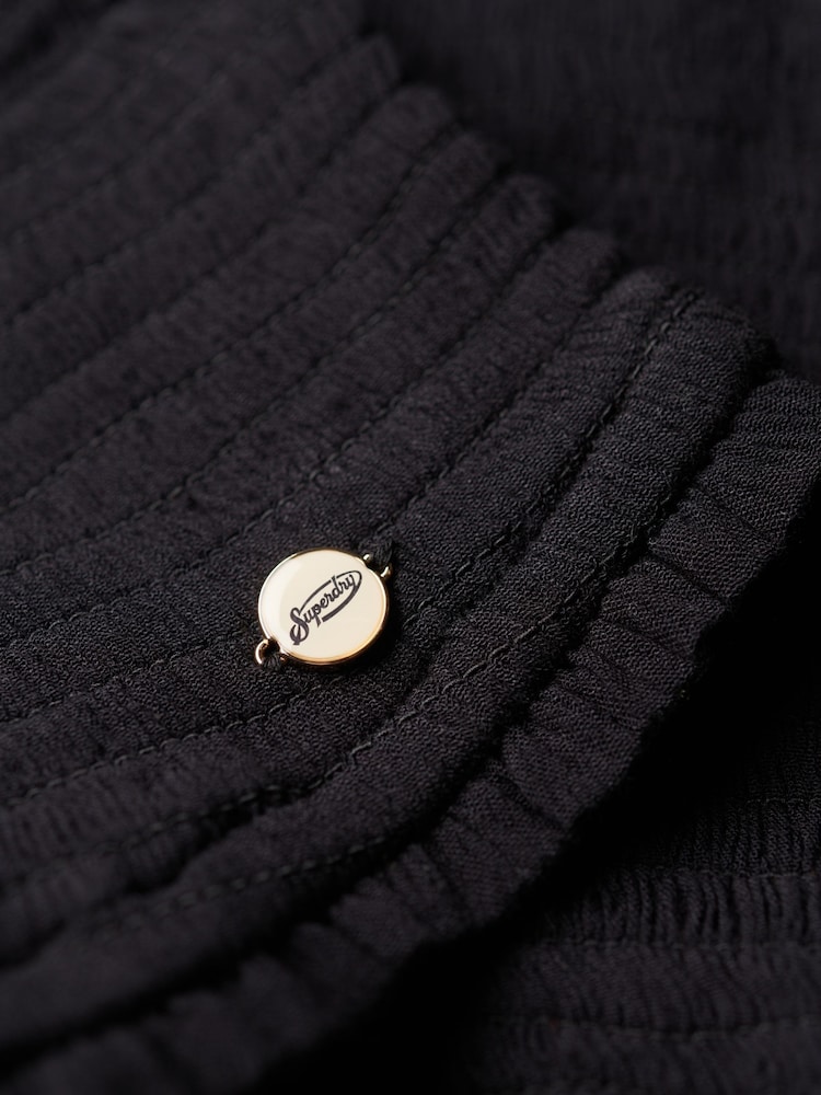 Superdry Black Shorts Sleeved Smocked Woven Top - Image 5 of 5 Superdry Black Shorts Sleeved Smocked Woven Top - Image 5 of 5