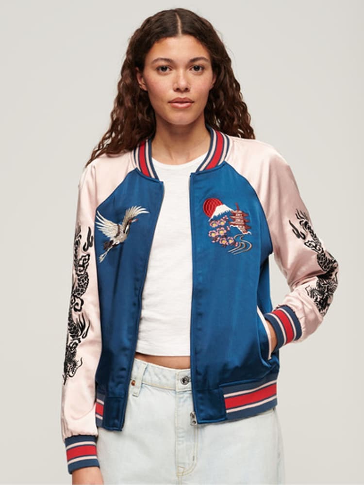 Superdry Blue Suikajan Embroidered Bomber Jacket - Image 1 of 7