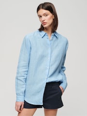 Superdry Blue Casual Linen Boyfriend Shirt - Image 1 of 5