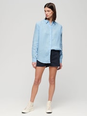 Superdry Blue Casual Linen Boyfriend Shirt - Image 2 of 5