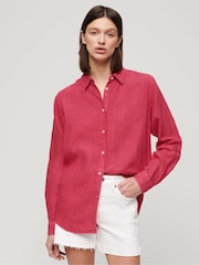 Superdry Hot Pink Casual Linen Boyfriend Shirt - Image 1 of 6