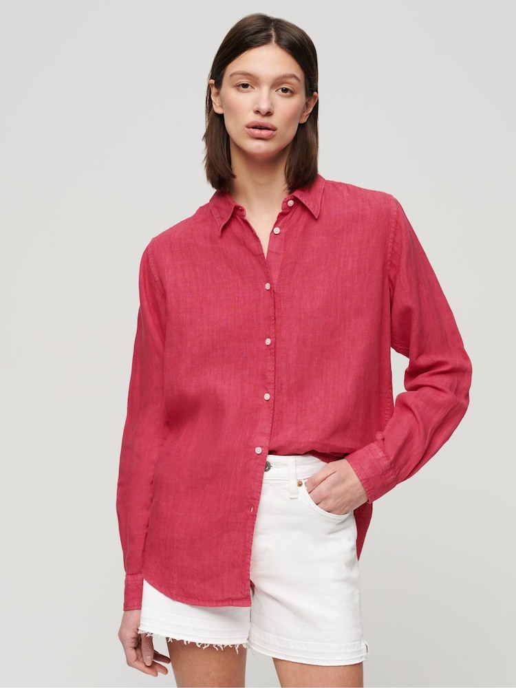 Superdry Hot Pink Casual Linen Boyfriend Shirt - Image 1 of 6