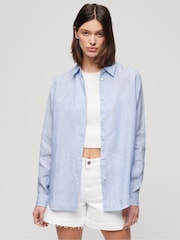 Superdry Pale Blue Casual Linen Boyfriend Shirt - Image 1 of 6