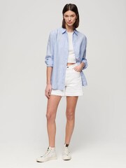 Superdry Pale Blue Casual Linen Boyfriend Shirt - Image 3 of 6