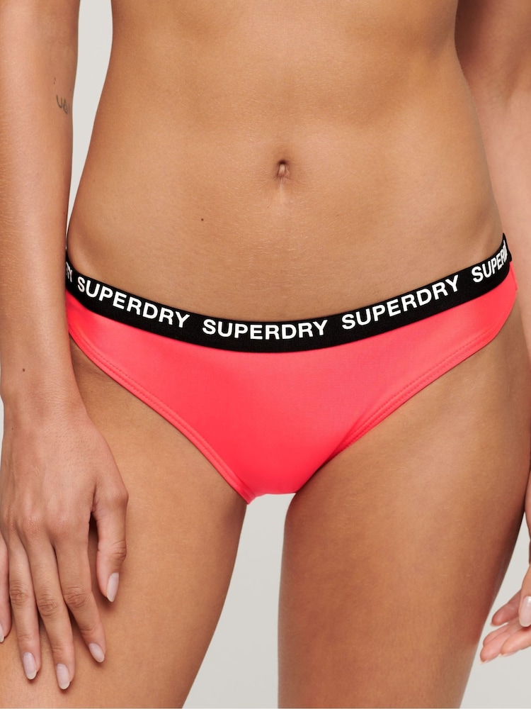 Superdry Pink Elastic Classic Bikini Bottoms - Image 1 of 5
