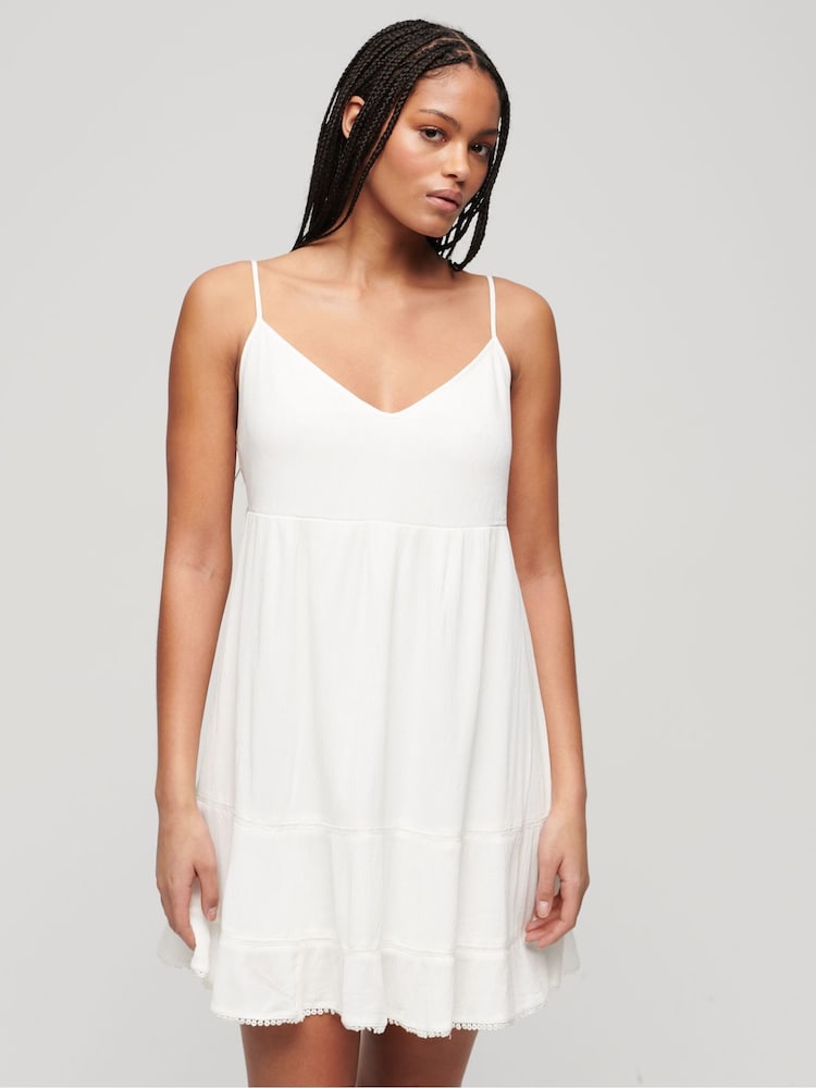 أبيض - Superdry 100% Cotton Mini Cami Breach Dress - صورة 1 من 6