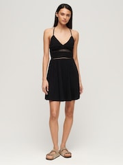 Superdry Black 100% Cotton Jersey Lace Mini Dress - Image 3 of 5