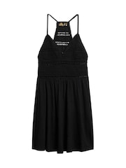 Superdry Black 100% Cotton Jersey Lace Mini Dress - Image 4 of 5
