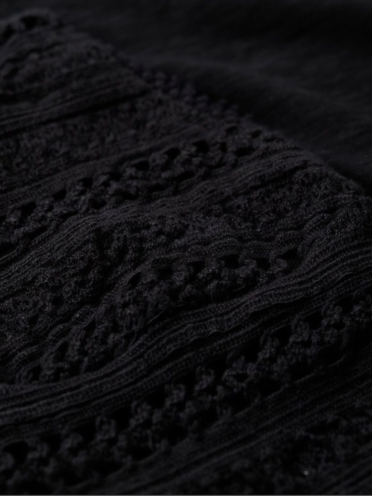 Superdry Black 100% Cotton Jersey Lace Mini Dress - Image 5 of 5