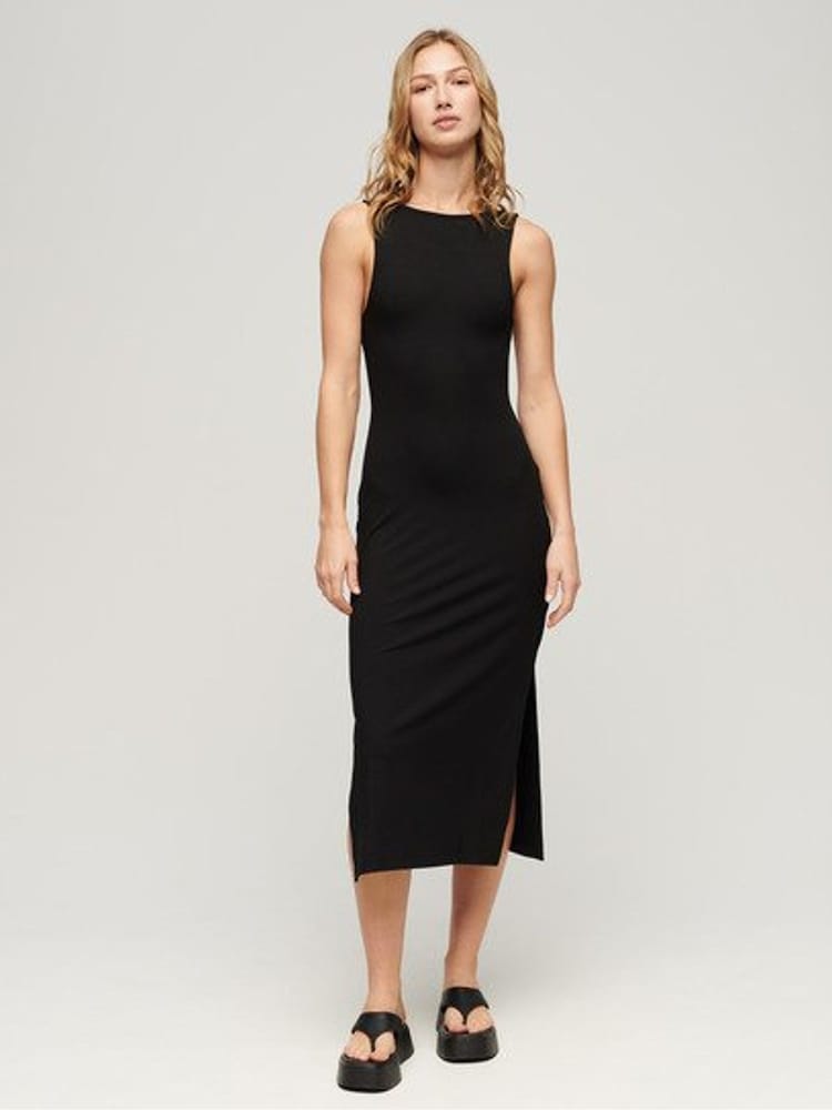 Schwarz - Superdry Midi-Jersey-Passform-Kleid - Bild 1 von 6 Schwarz - Superdry Midi-Jersey-Passform-Kleid - Bild 1 von 6