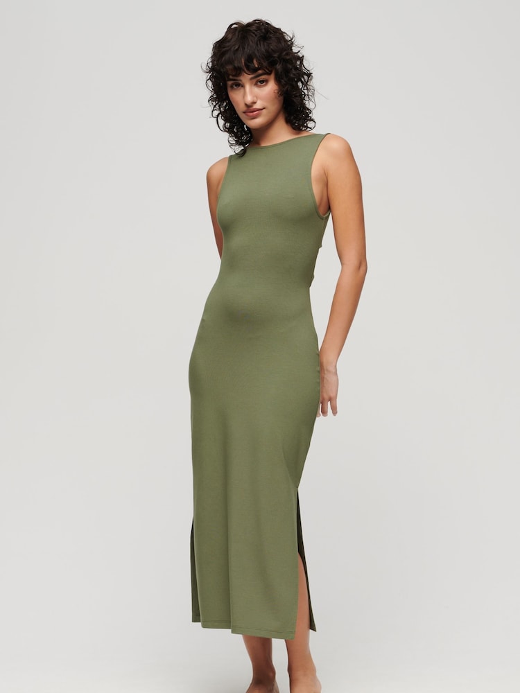 Grün - Superdry Midi-Jersey-Passform-Kleid - Bild 1 von 5