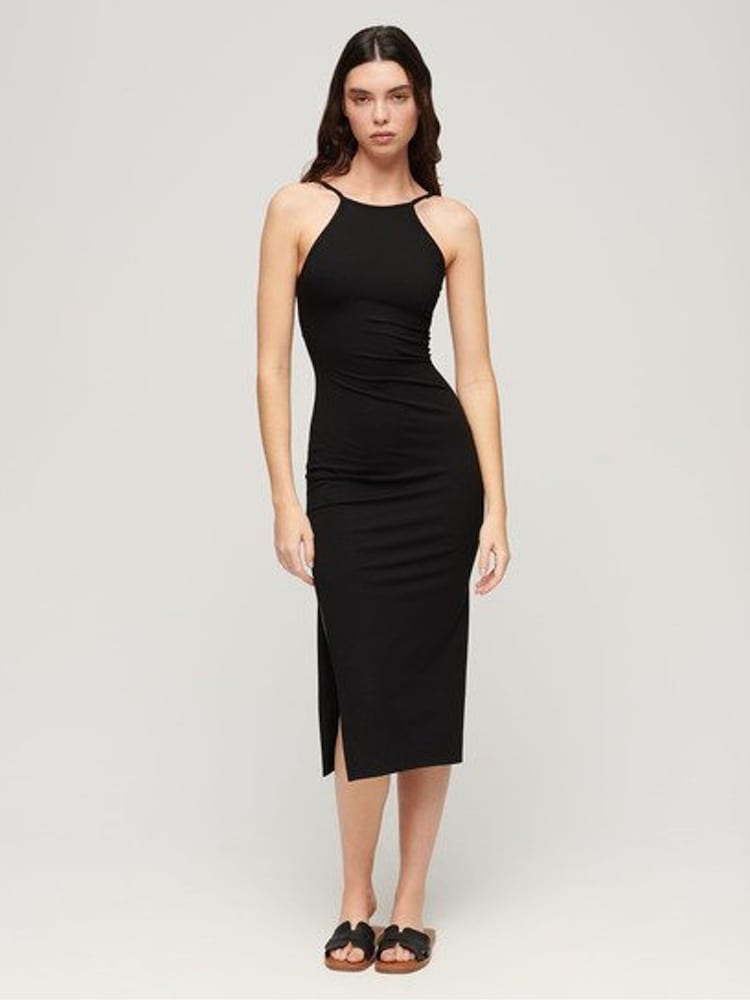 Superdry Black Jersey Lace Back Midi Dress - Image 1 of 6 Superdry Black Jersey Lace Back Midi Dress - Image 1 of 6