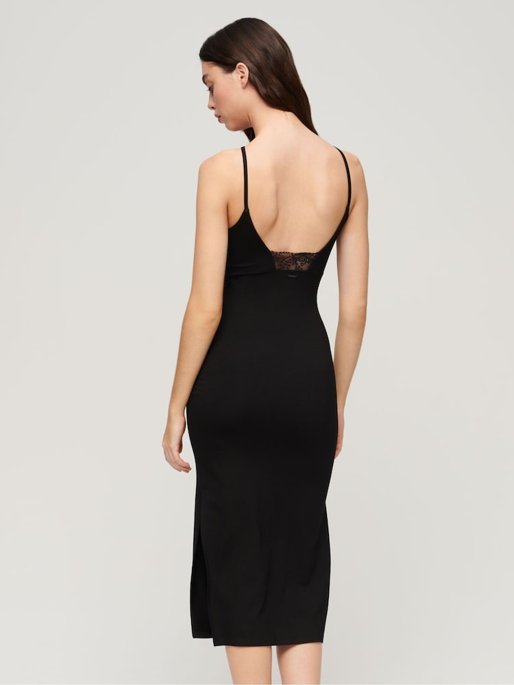 Superdry Black Jersey Lace Back Midi Dress - Image 2 of 6 Superdry Black Jersey Lace Back Midi Dress - Image 2 of 6