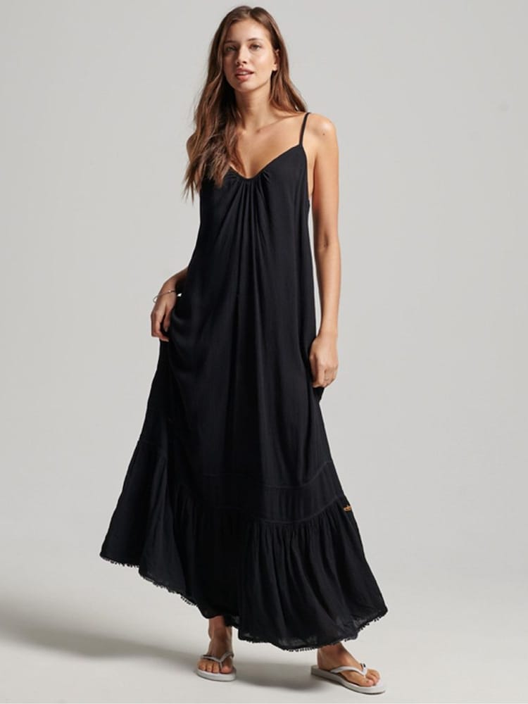 Superdry Black 100% Cotton Maxi Beach Cami Dress - Image 1 of 6