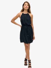 Superdry Blue 100% Cotton Ibiza Halter Neck Mini Dress - Image 1 of 6