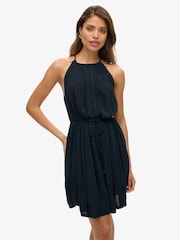 Superdry Blue 100% Cotton Ibiza Halter Neck Mini Dress - Image 3 of 6