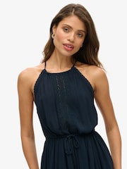 Superdry Blue 100% Cotton Ibiza Halter Neck Mini Dress - Image 4 of 6
