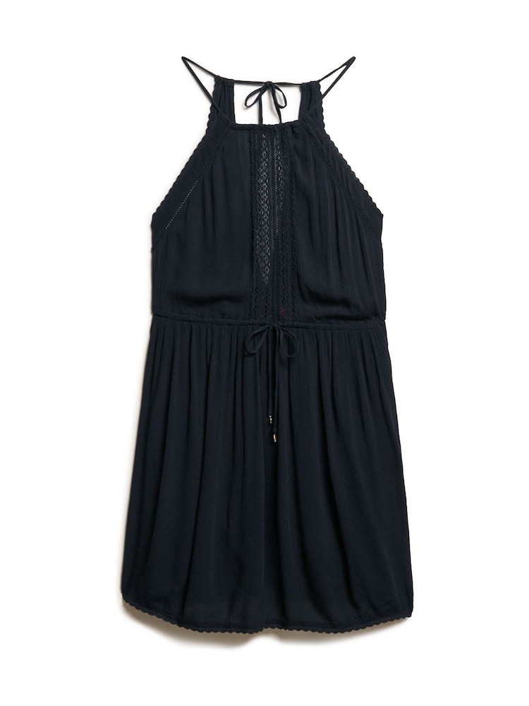 Superdry Blue 100% Cotton Ibiza Halter Neck Mini Dress - Image 5 of 6