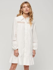 Superdry White Lace Mix Shirt Dress - Image 1 of 9