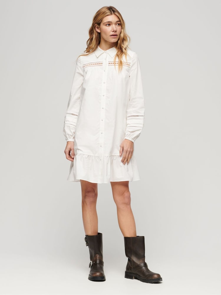 Superdry White Lace Mix Shirt Dress - Image 2 of 9