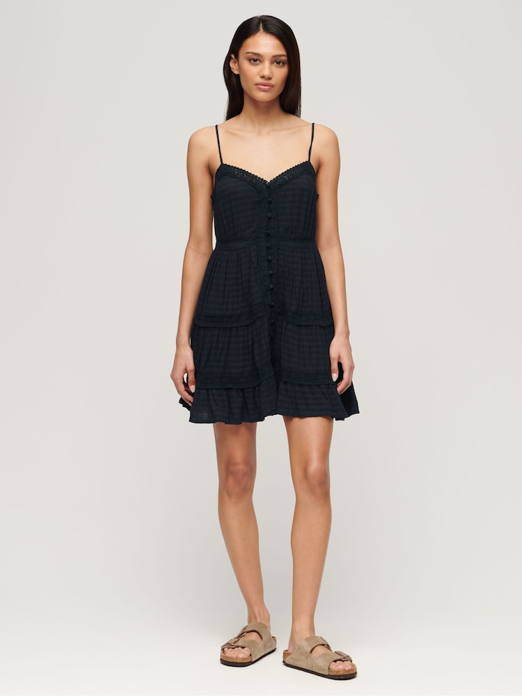 Superdry Blue 100% Cotton Alana Lace Trim Cami Dress - Image 2 of 6