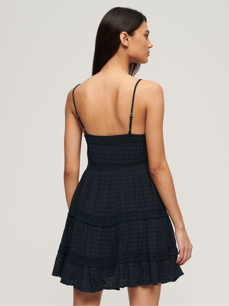 Superdry Blue 100% Cotton Alana Lace Trim Cami Dress - Image 3 of 6