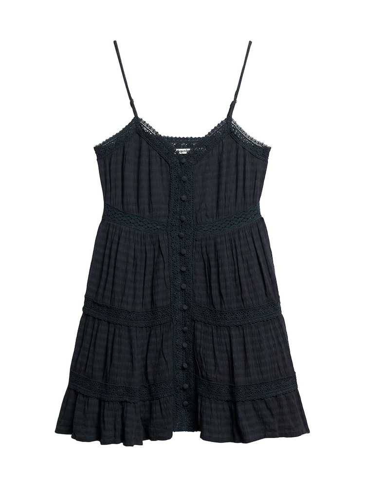 Superdry Blue 100% Cotton Alana Lace Trim Cami Dress - Image 4 of 6