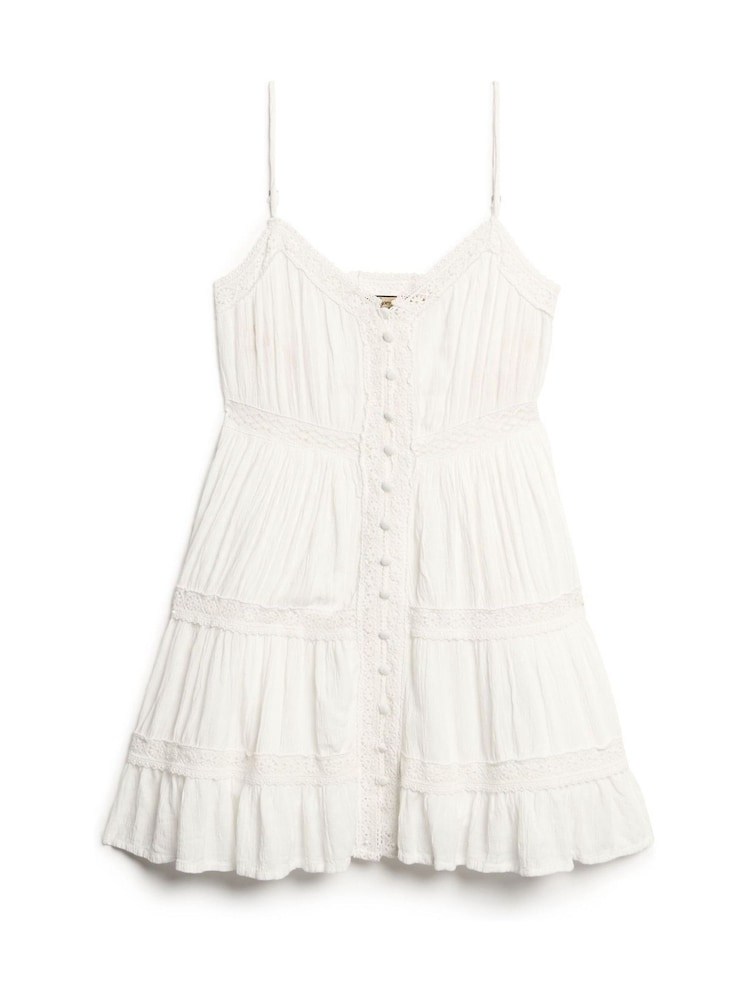Superdry White 100% Cotton Alana Lace Trim Cami Dress - Image 4 of 4