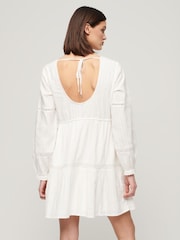 Superdry White Ibiza 100% Cotton Long Sleeved Tiered Mini Dress - Image 2 of 6