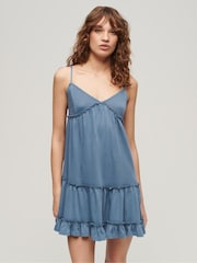 Superdry Blue 100% Cotton Jersey Tiered Cami Mini Dress - Image 1 of 5