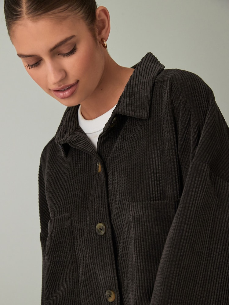 Charcoal Grey Corduroy Lightweight Shacket - Image 1 of 3