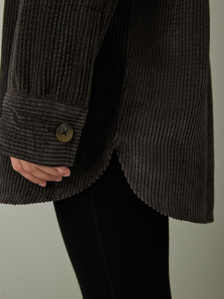 Charcoal Grey Corduroy Lightweight Shacket - Image 2 of 3