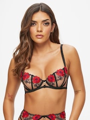 Ann Summers Black Caged Rose Non Padded Balcony Bra - Image 1 of 6