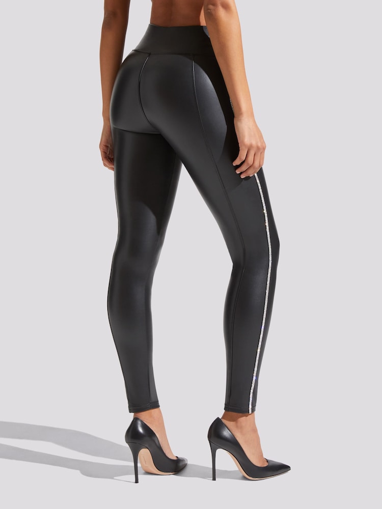 Ann Summers Black Diamanté Side Seam PU Lucille Leggings - Image 2 of 3