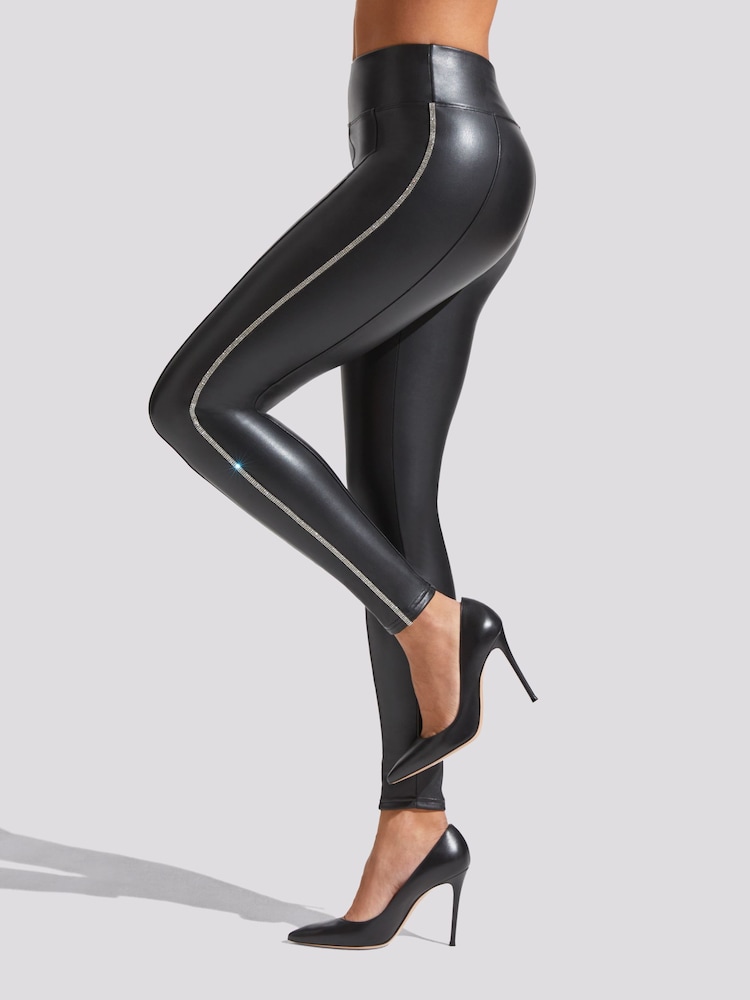 Ann Summers Black Diamanté Side Seam PU Lucille Leggings - Image 3 of 3