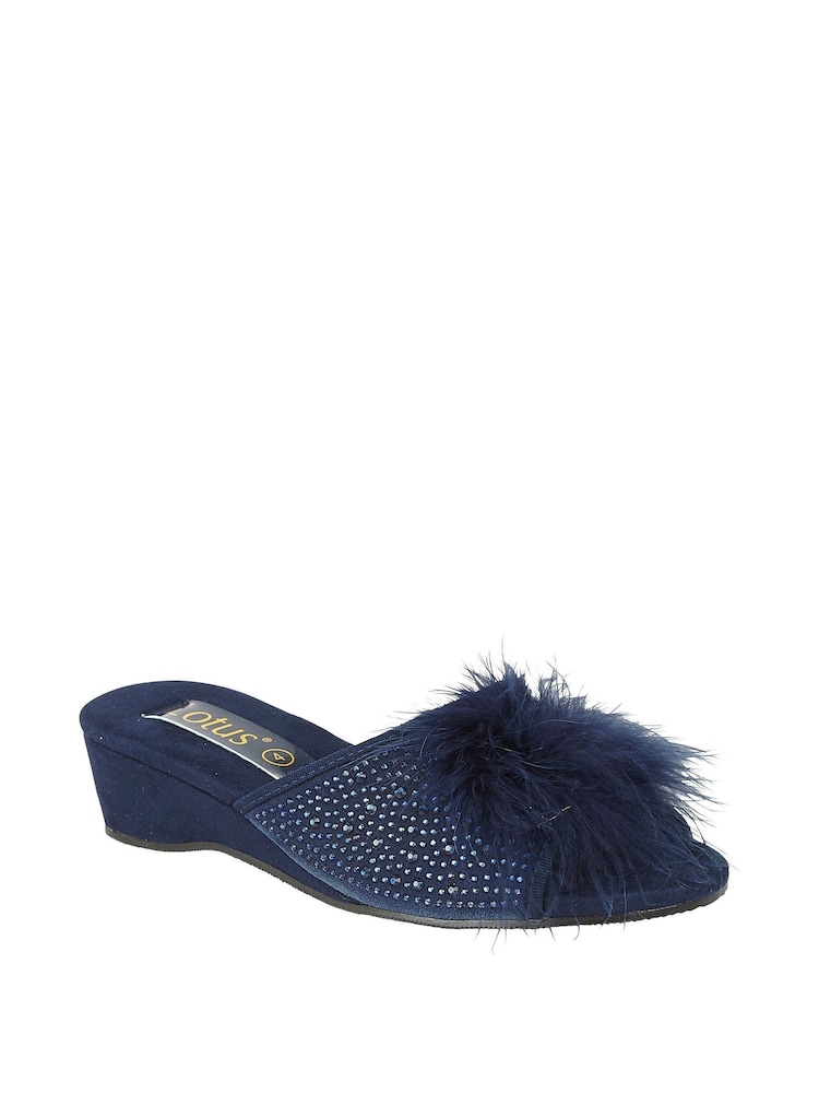 Lotus Blue Mule Wedge Slippers - Image 1 of 4
