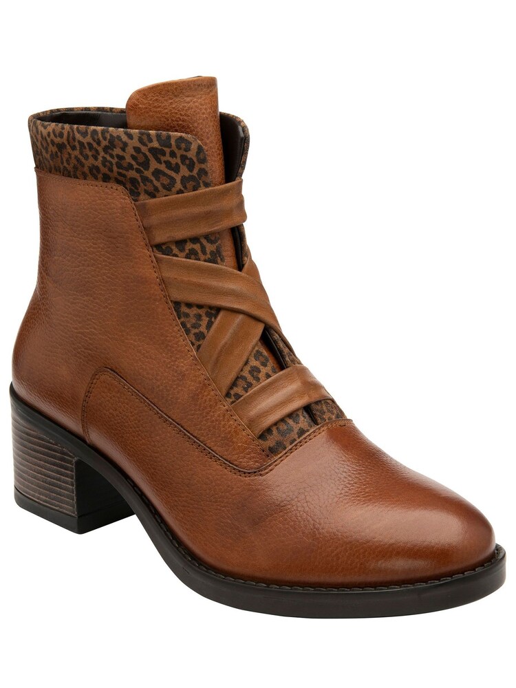 Lotus Black Leopard-Print Leather Ankle Boots - Image 1 of 4
