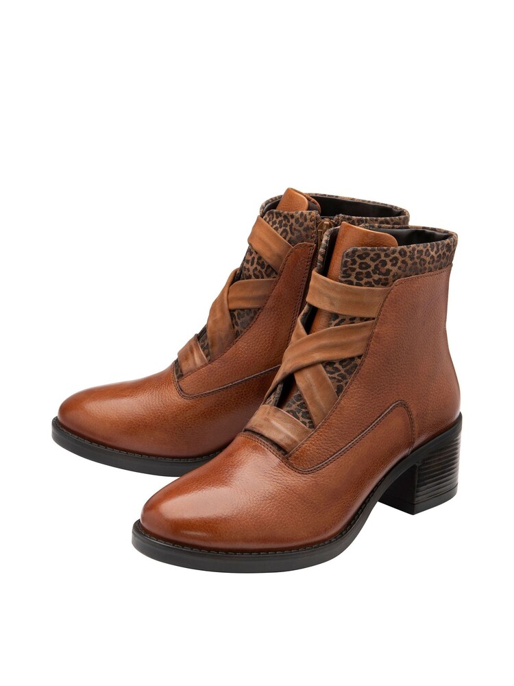 Lotus Black Leopard-Print Leather Ankle Boots - Image 2 of 4