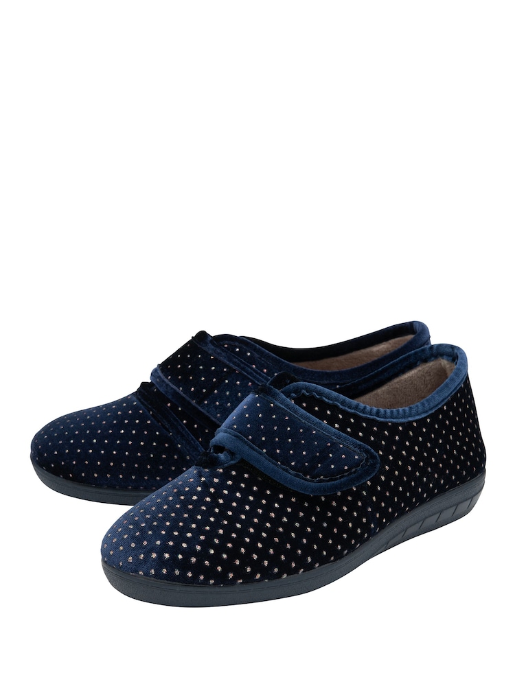 Lotus Blue Velour Shoe Slippers - Image 2 of 4 Lotus Blue Velour Shoe Slippers - Image 2 of 4
