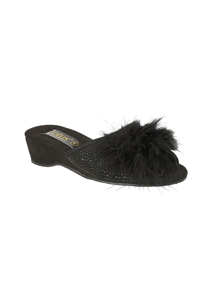 Lotus Black Mule Wedge Slippers - Image 1 of 4